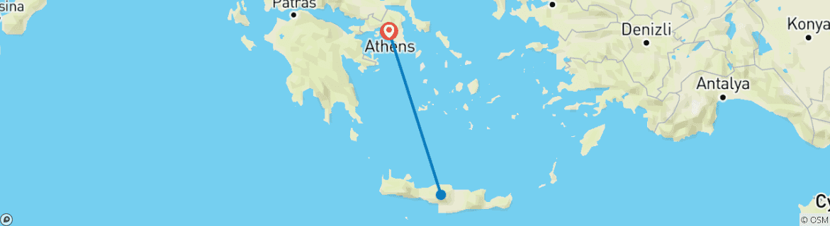 Kaart van Zelfgeleide rondreis naar Athene & Kreta - 8 dagen