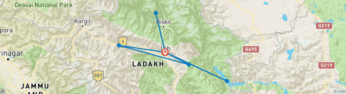 Carte du circuit La beauté du Ladakh