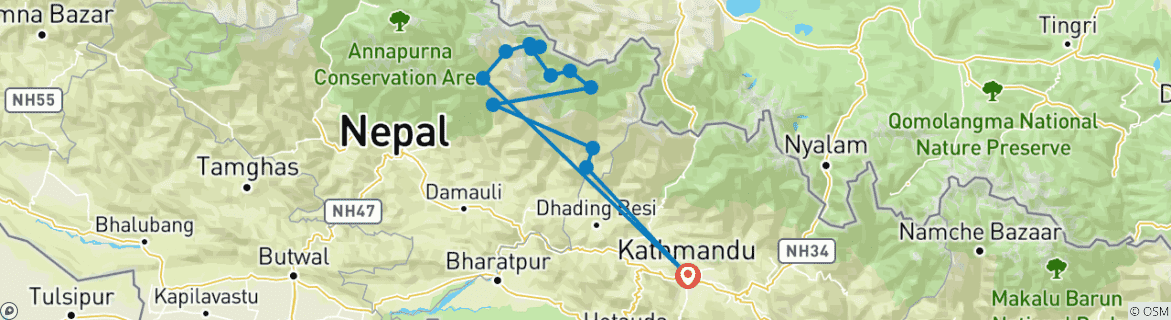 Kaart van Manaslu Circuit trektocht – 14 dagen