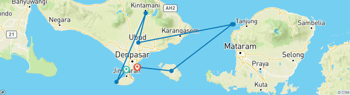 Carte du circuit 10 jours - Expérience le meilleur de Bali, des îles Gilis et de Nusa Penida