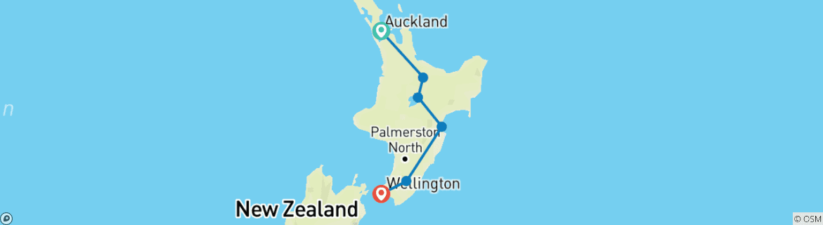 Map of 5 Day North Island Highlights Self Drive Tour