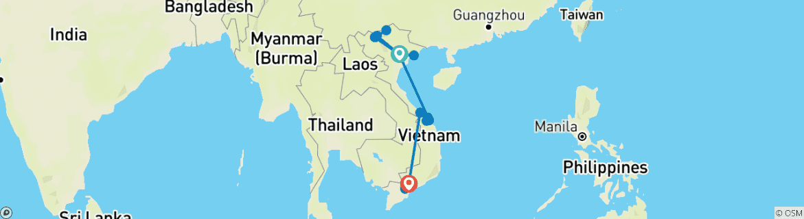 Mapa de Viaje por Vietnam - 14 días