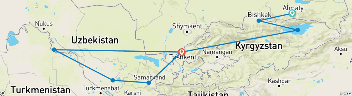 Carte du circuit Circuit de 14 jours en Asie centrale