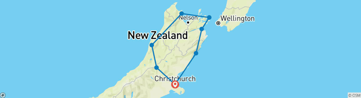 Map of Top of the South Island Loop - 10 Day Self Drive Tour