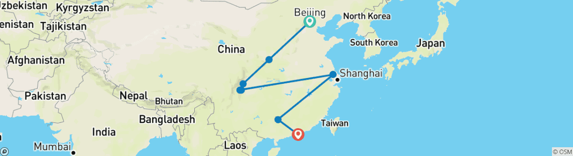 Image d'une carte montrant l'itinéraire du circuit