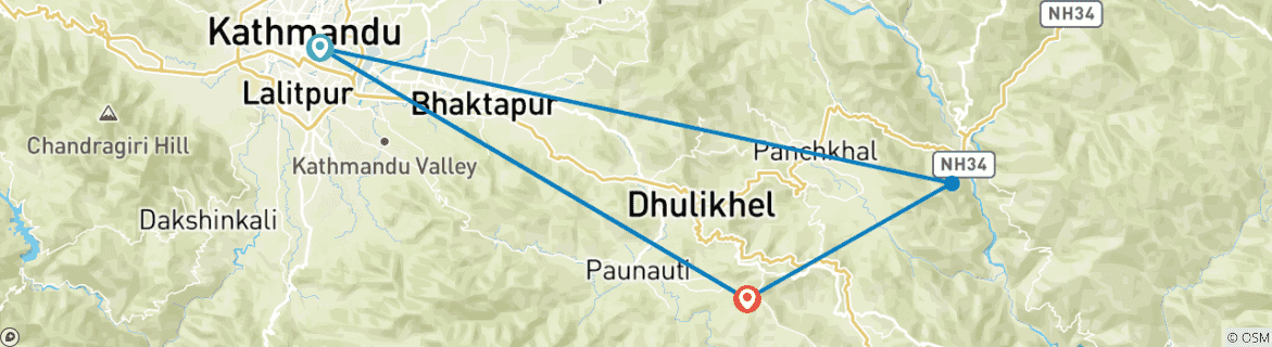 Image of a map showing the route of the tour
