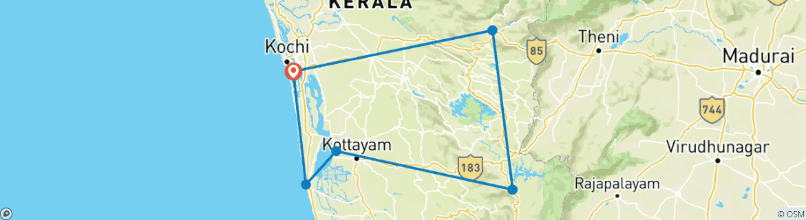 Carte du circuit Circuit de 7 jours au Kerala