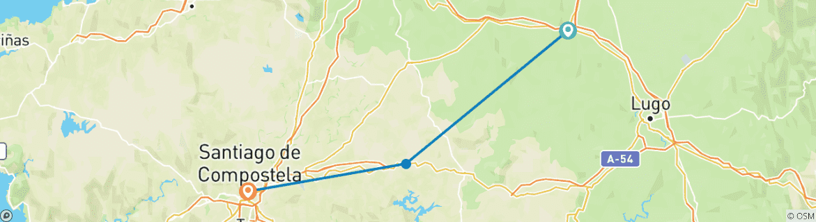 Map of "Camino de Santiago" (Way of St James): Northern Way -last 100 km