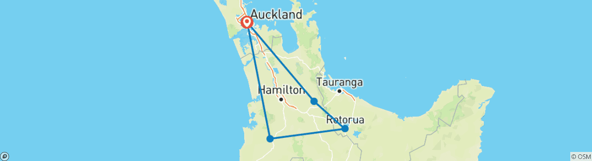 Map of 2 Days Waitomo Caves, Hobbiton Movie Set & Rotorua Tour from Auckland