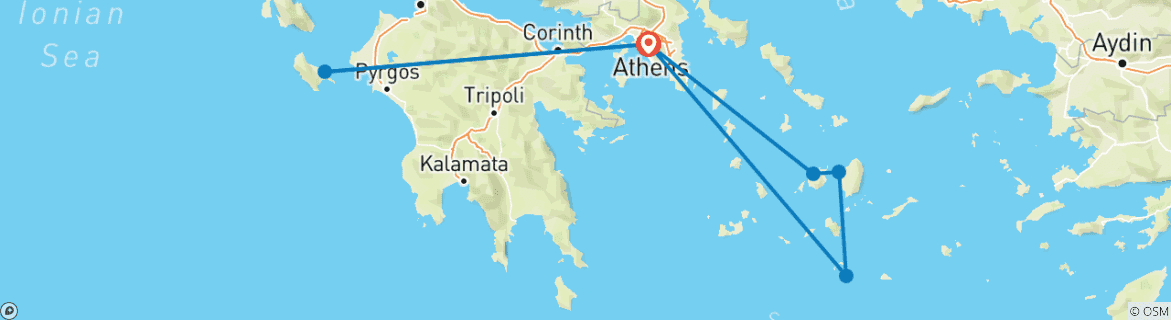 Carte du circuit Circuit Zante et 3 îles de la mer Égée - 10 jours - Standard