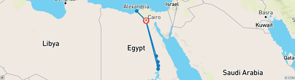 Mapa de El Cairo de lujo, crucero por el Nilo y Alejandría en Vuelo