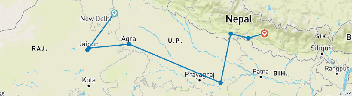 Image d'une carte montrant l'itinéraire du circuit