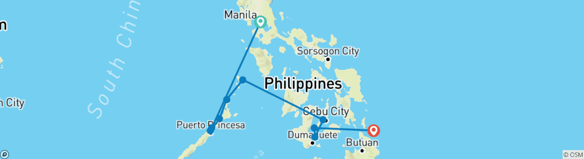 Map of 16 Days Do The Philippines Group Adventure Tour