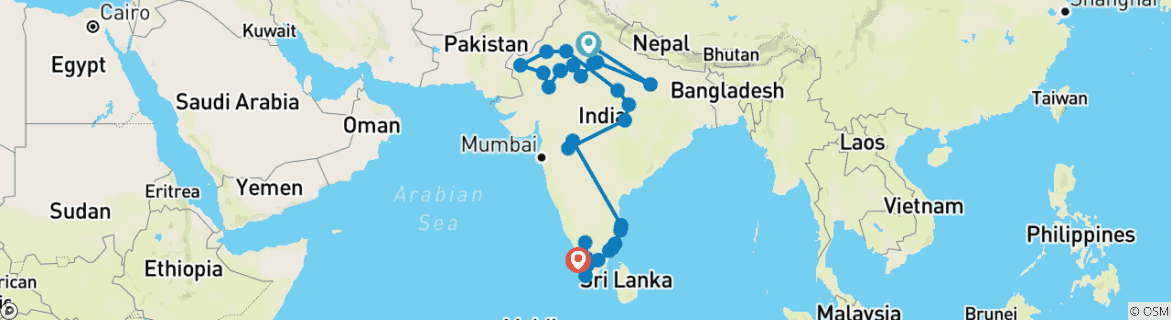 Carte du circuit Grand tour de l'Inde