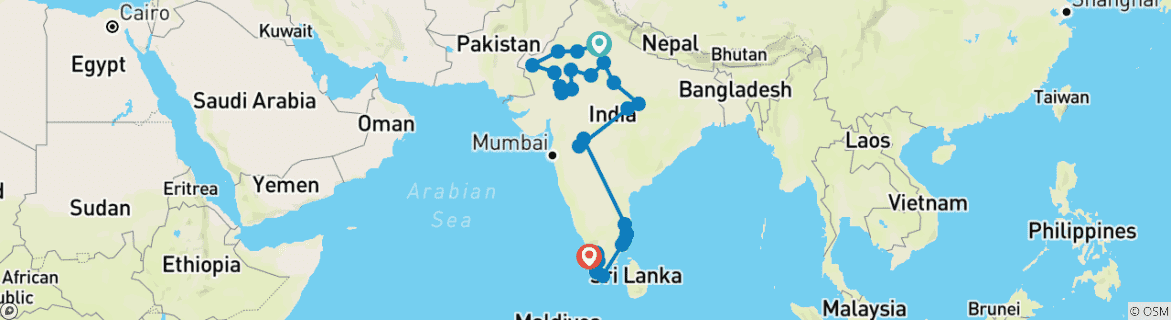 Karte von Große Indien Rundreise