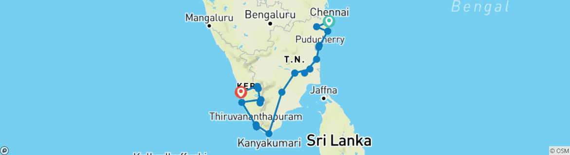Carte du circuit La fierté de l'Inde du Sud