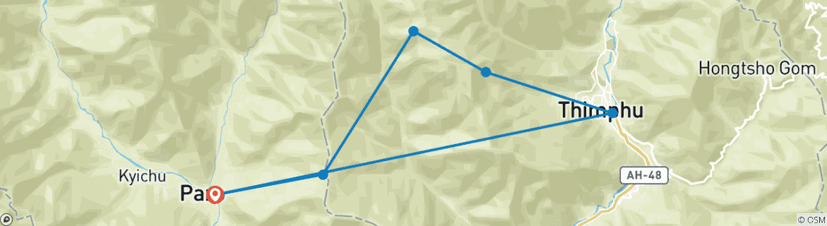 Carte du circuit Druk Path Trek avec visite culturelle et Trek à Taktsang