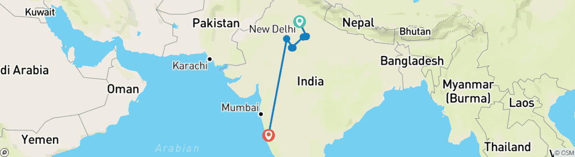 Karte mit der Reiseroute