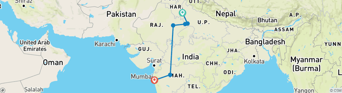 Karte mit der Reiseroute