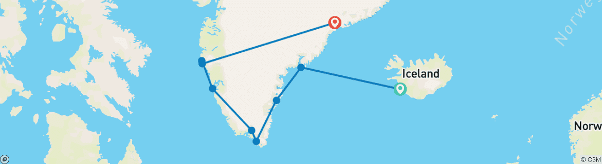 Mapa de Eclipse Solar de Groenlandia 2026 (Incluye Vuelo de ida de Kangerlussaq a Copenhague vía Keflavik)