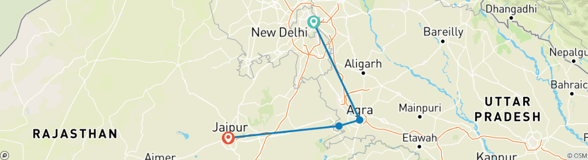 Image of a map showing the route of the tour