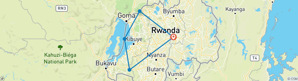 Map of 7 Days Rwanda Gorillas & Chimps  Trekking Tour