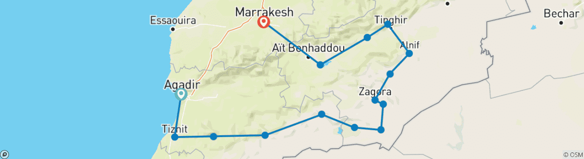Karte von 7-tägige Südmarokko-Expedition: Kasbahs & Wüste Sahara