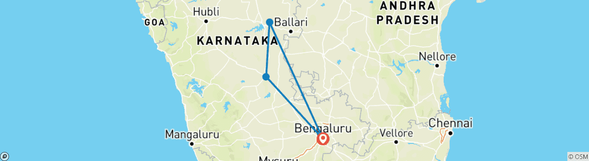 Map of Bangalore to Hampi Expedition