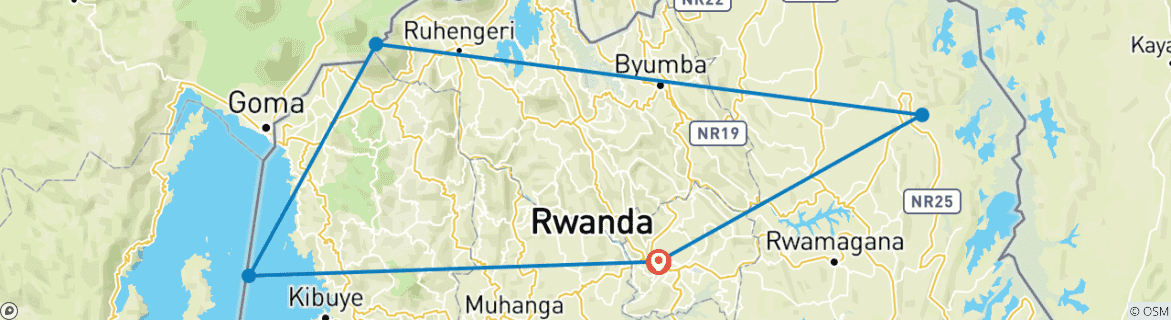 Map of 7 Days Rwanda Golden Monkeys, Big 5 & Big Cats Safari