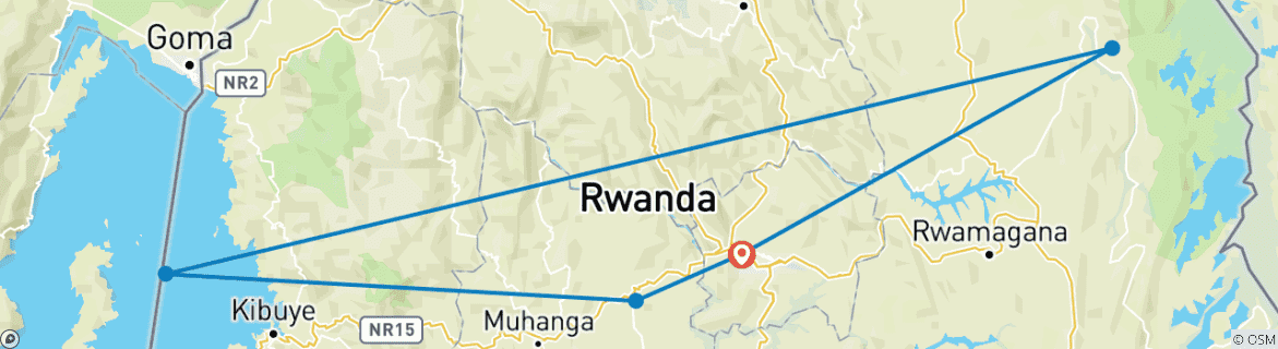 Map of 10 Days Rwanda Cultural Experience, Big 5 & Big Cats Safari