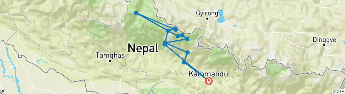 Mapa de Excursionismo por el circuito del Manaslu