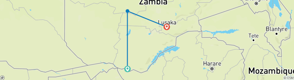 Map of 9 Days -  Zambia: Enjoyable MWEZI Travel Expedition Safari Adventure