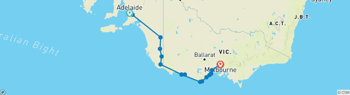 Map of 3 Day Adelaide to Melbourne