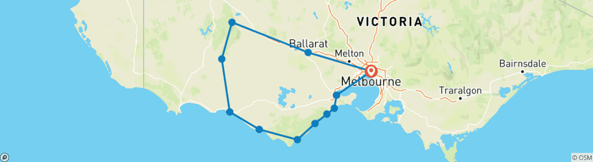 Map of 3 Day Great Ocean Road and Grampians