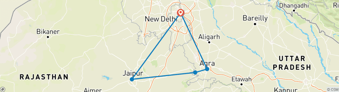 Carte du circuit Circuit de luxe du Triangle d'Or en Inde - 5 destinations