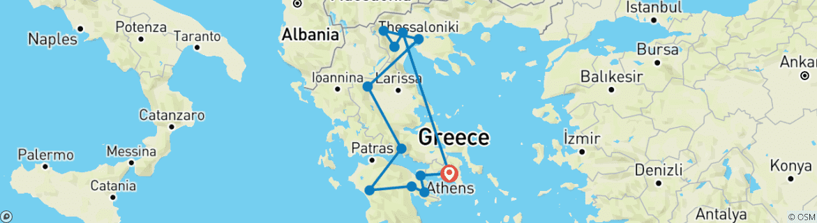 Carte du circuit Grand tour de Grèce en sept jours au départ d'Athènes