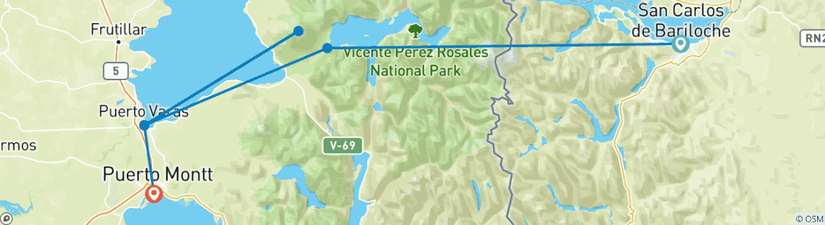 Map of Andean Crossing Bariloche (Argentina) to Puerto Varas (Chile)