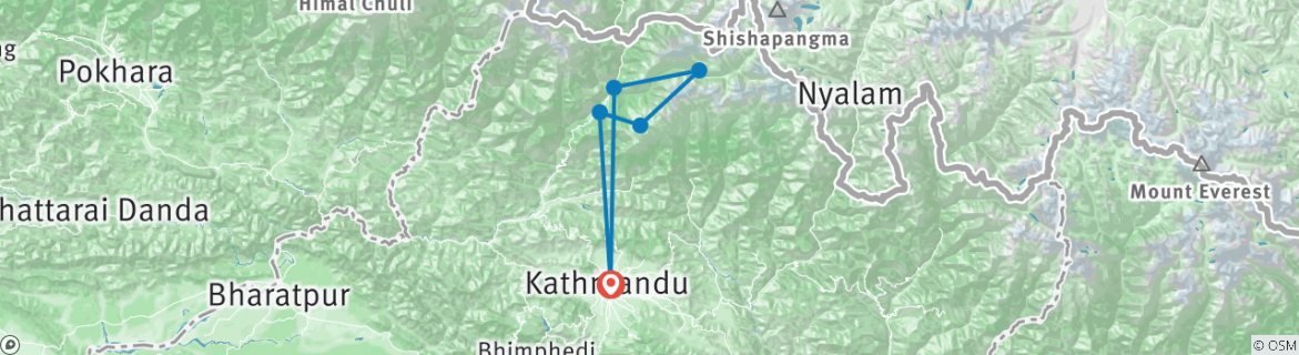 Carte du circuit Tamang Heritage et Langtang et GosaikundaTrekking 17 jours