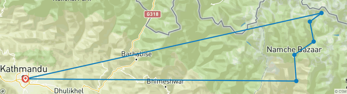 Foto van een kaart met de route van de rondreis