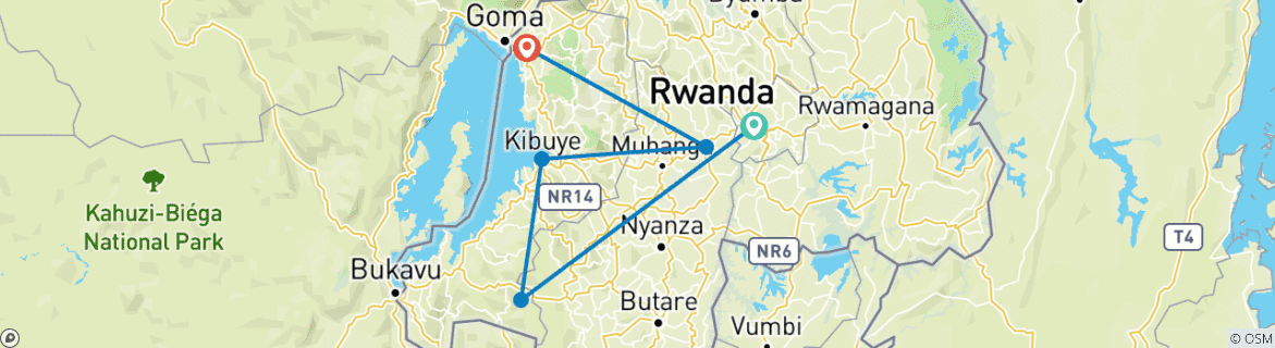 Map of 9 Days Rwanda Tour