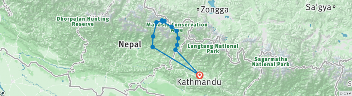 Mapa de Excursionismo por el circuito del Manaslu