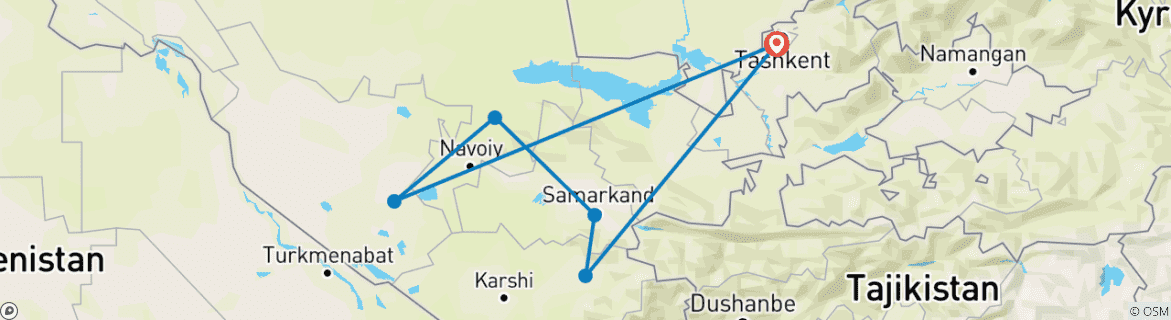 Image of a map showing the route of the tour