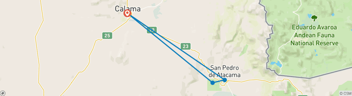 Map of 5 - Days PRIVATE Outdoor Adventure in San Pedro Atacama, trekking, hikking, cycling