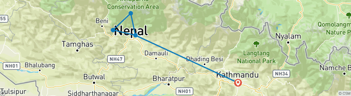 Map of Mardi Himal Trekking