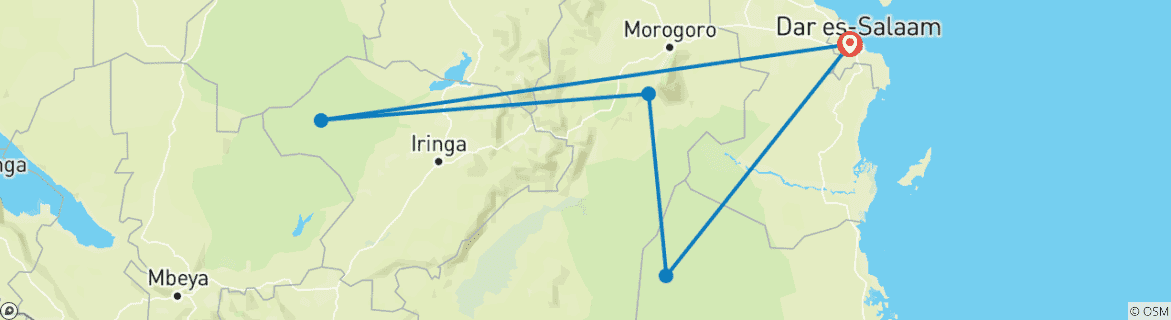 Map of 8 Day Best of Selous, Mikumi and Ruaha National Park