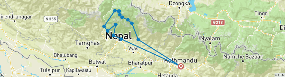 Carte du circuit Circuit de l'Annapurna