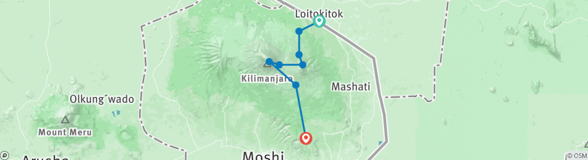 Kaart van 6 Dagen - Rongai Route