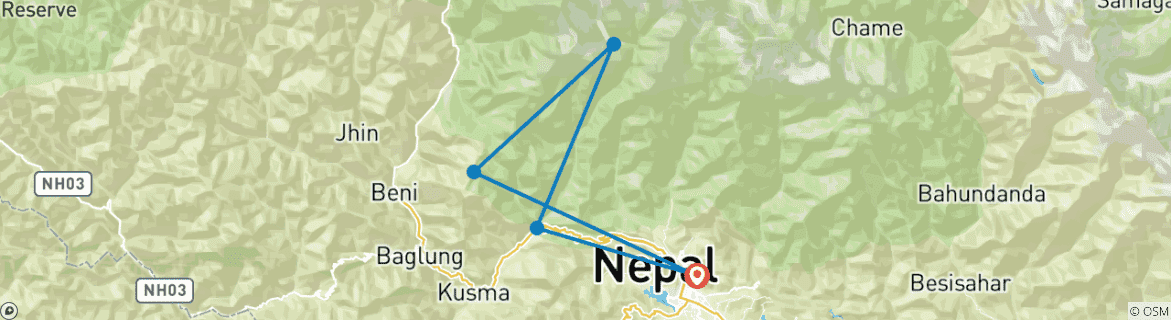 Foto van een kaart met de route van de rondreis