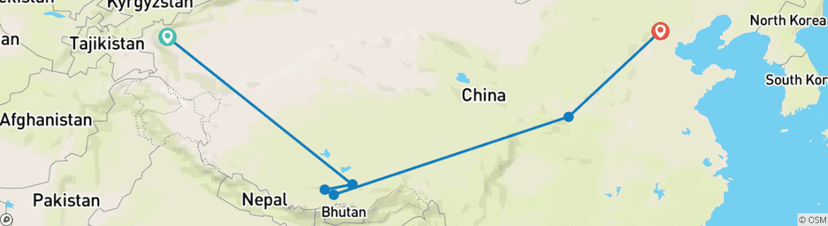 Map of Kashgar To Beijing (23 Days)