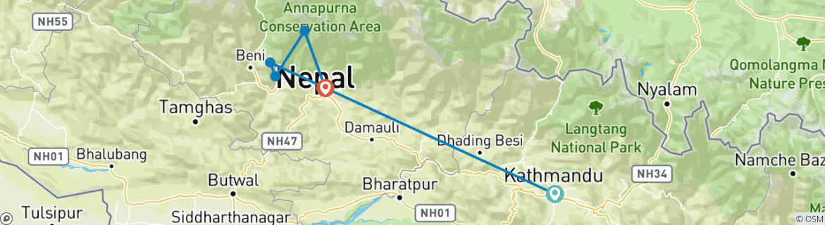 Karte von Mohare nach Annapurna abseits des Touristenströme